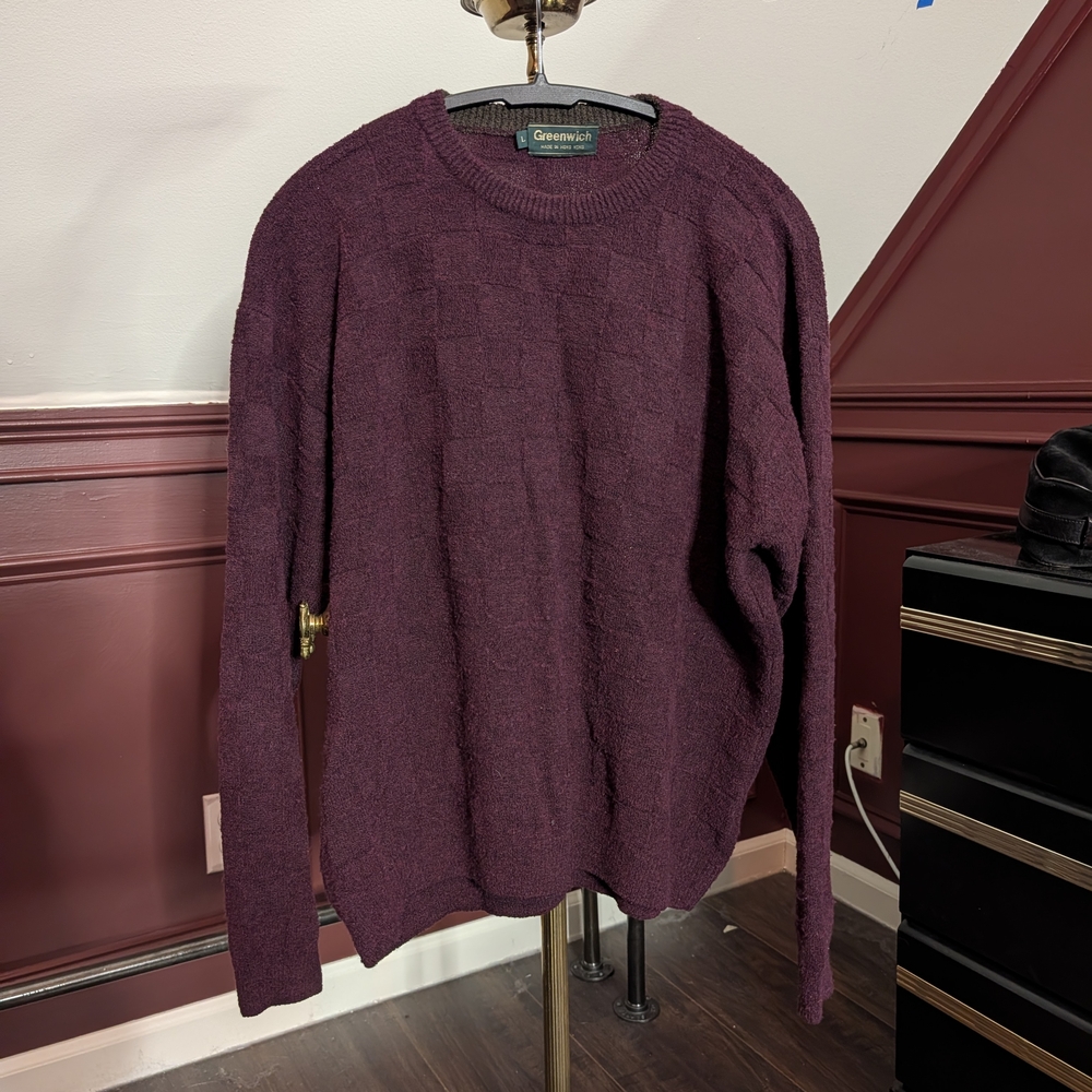 GREENWICH Hong Kong Vintage Check Knit Magenta Sweater Large